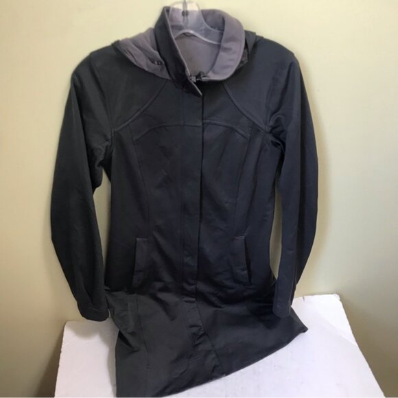 Lululemon Apres Soft Shell Rain Coat Pockets Jacket Hood Water Repellent Grey S - Picture 6 of 16